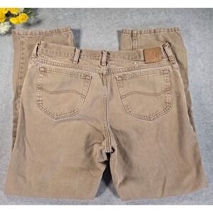 Vintage Lee Mens Tan Brown Denim Jeans 40x32 Straight Leg 100% Cotton